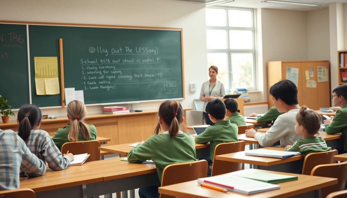 Student using a study guide to organize academic notes
